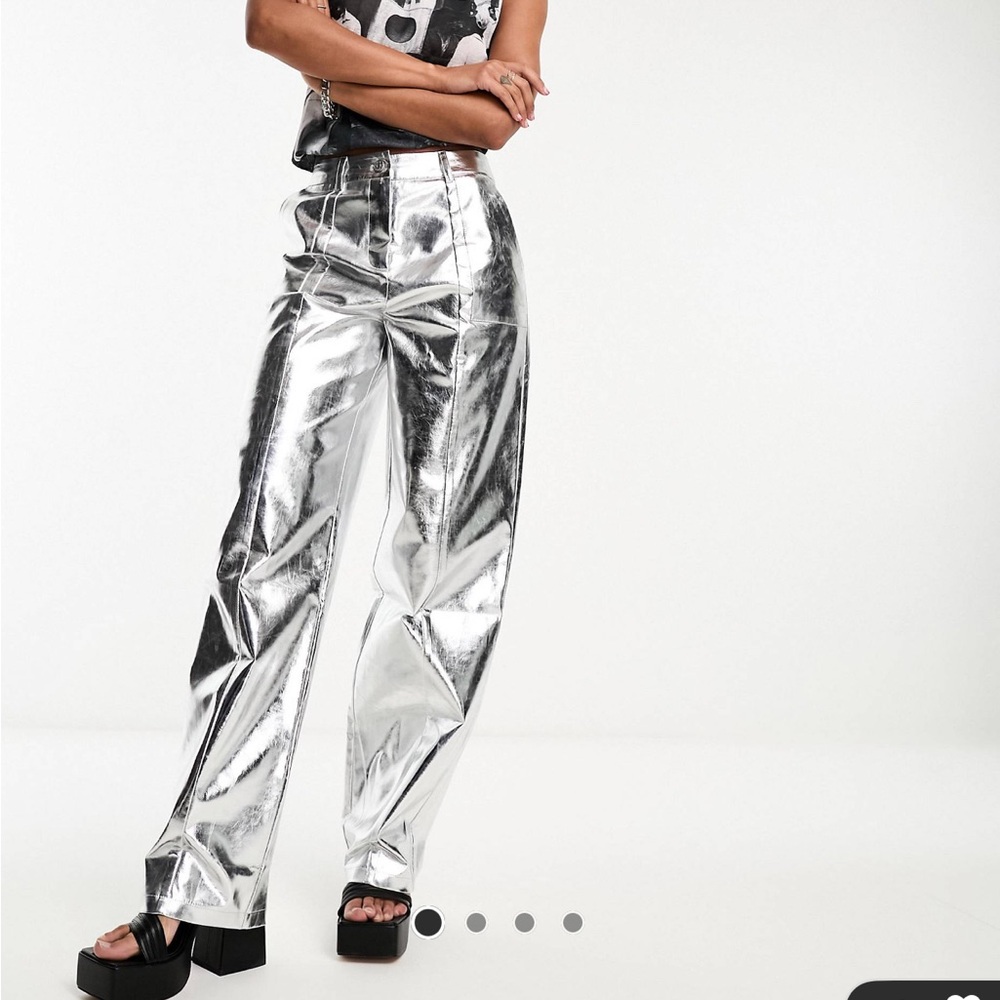 NWT 4th & Reckless ASOS Silver Straight Leg Metallic Pants